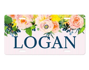 Monogram License plate, Yellow floral, monogram car tag, personalized, frame, keychain, coaster, Sweet 16 Gift, Grad Gift