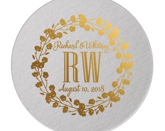 Custom Wedding Monogram, Drink Coasters, Wedding Coasters, Custom Favors, Gold Foil, Wedding Favors, Personalized Favors, Bar Coasters 296