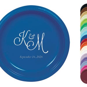 Monogrammed Plastic Plates – Custom Disposable Birthday Plates – Personalized Party Tableware in 7&quot; or 10&quot; Sizes