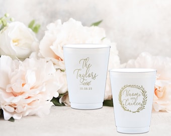 Custom Frosted Cups, Monogram, Wedding Favors, Wedding Cups, Personalized Plastic Cups, Rustic Monogram