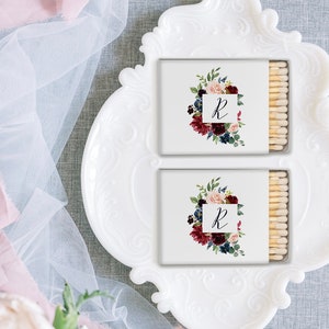 Personalized Floral Wedding Matchboxes - Custom Wedding Favor Floral, Watercolor Matches for Wedding, Pink Floral