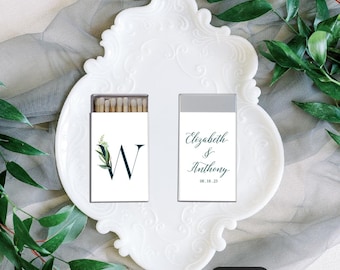 Personalized Greenery Wedding Matchboxes - Custom Wedding Favor Floral - Greenery wedding monogram