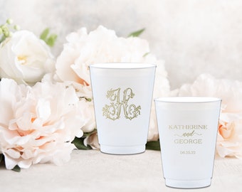 Custom Engagement Party Wedding Cups, Personalized Cups, Printed Plastic Shatterproof Cups, Bridal Shower, Party Decor, Cocktail Hour Cups