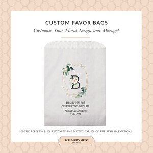 Hochzeit Bevorzugung Tasche, Blumenmonogramm Hochzeit Danke Tasche, personalisierte Leckerei Taschen, Brautdusche Taschen, Donut, Süßigkeiten, Popcorn Tasche,