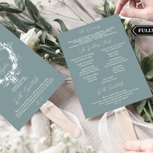 Hunter Green Wedding Program Fans with Wooden Sticks, Green Wedding Programs, Decor, Printed Fans, Includes Sticks, Assembled