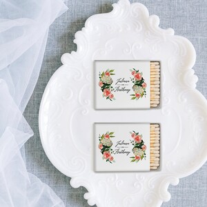 Wedding Matches, Perfect Match Matchboxes, Wedding Favors, Bridal Shower Favor, Peach Watercolor Floral Matches-Set of 50