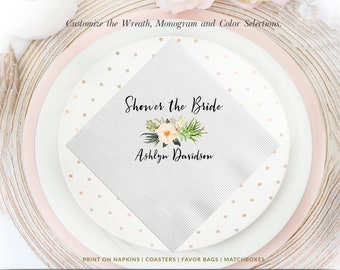 Succulent Personalized Napkins Bridal Shower Custom Printed Monogram Napkins The Future Mrs, Shower the Bride