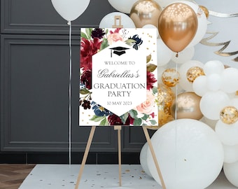 Graduation Party Welcome Sign, Greenery Welcome, Grad Party, Editable, Graduation Decorations
