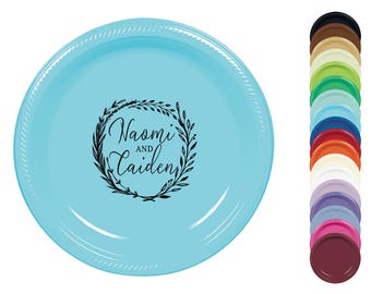 Custom Monogram Disposable Plates – Perfect for “I Do BBQ” Wedding Parties – 7” or 10” Plastic Plates in Your Colors