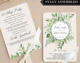Wedding fans, Greenery Wedding, Summer Wedding, Printed and Assembled - Free Shipping