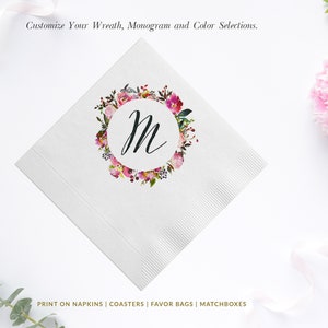 Wedding Greenery Personalized Cocktail Napkins, Watercolor Greenery 3 Ply Paper Beverage Napkins, Boho Wedding, Outdoor Wedding Western