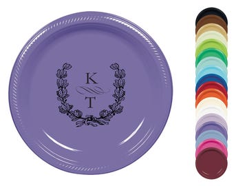 Custom Logo or Monogram Plastic Plates – Personalized Disposable Plates for Corporate Events or Branded Parties – 7” or 10”