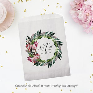 Wedding Favor Bag, Tropical Leafy Wedding Thank You Bag, Personalized Treat Bags, Bridal shower bags, Cookie Bag, CAndy Bag