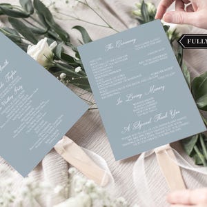 Blaues Hochzeitsprogramm Handfächer Hochzeitsfächerprogramm, Brautparty-Handfächerprogramm, Programm für Hochzeit im Freien, Fächerhochzeitsprogramm, Zeremonie