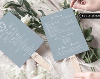 Blue Wedding Program Hand Fan Wedding Fan Program, Bridal Party Hand Fan Program, Program for Outdoor Wedding, Fan Wedding Program, Ceremony
