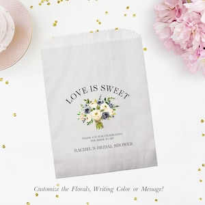 LINED Love is Sweet Bags Bridal Shower - Wedding Cookie Bags, Dessert Bar Bags, Guest Favor Bags - Candy Bags for Wedding, Engagement Party