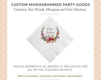 100+ Floral Wedding Napkins, Navy Cream Floral Wedding Napkins, Beverage, Luncheon, Cake Napkins Custom Personalized Bridal Shower Napkins
