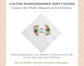 Geo Greenery Wedding Napkins | Bridal Shower Napkins | Rehearsal Dinner | Full Color Napkin | Blush Pink Napkins