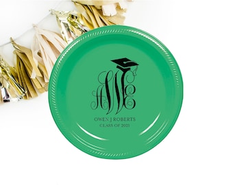 Graduation party plates, personalized plates, congrats grad 2025, college graduation party favor, high school graduation, party plates