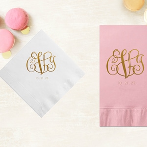 Fancy Monogram Wedding Napkins, Rehearsal Dinner, Engagement Party, Custom Bar Napkins, Custom Wedding Napkins - Destination Wedding