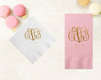 Fancy Monogram Wedding Napkins, Rehearsal Dinner, Engagement Party, Custom Bar Napkins, Custom Wedding Napkins - Destination Wedding