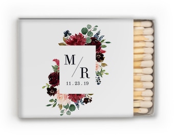 monogrammed matchbook, reception matches, wedding matches, sparkler send off matchbox, reception match book, cigar bar, matchbook, favor 341