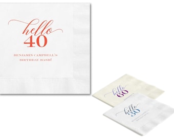 Full Color 3 Ply Beverage Napkins, Hello 40 - Beverage - Birthday Napkins - 30th Birthday - 40th Birthday