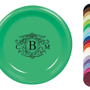 Individuell bedruckte Teller - Zeitgenössische Monogramm-Partyteller - Dessert, Aperitif, 17,8 cm, Papier oder Kunststoff, Hochzeit, Jubiläum, Dusche