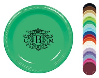 Custom Printed Plates - Contemporary Monogram party plates - Dessert, Appetizer, 7 inch, Paper or Plastic, Wedding, Anniversary, Shower