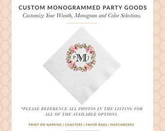 Romantic Eucalyptus Greenery Wedding Napkins | Bridal Shower Napkins | Rehearsal Dinner | Full Color Napkin | Blush Pink Napkins