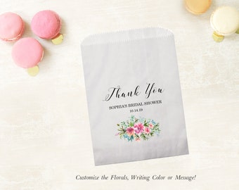 Thank You Pink Floral Bridal Shower Favor Bags for wedding, Personalized Bridal Shower Candy Bags, Bridal Shower Favor, Wedding Shower