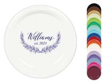 Custom Monogram Plastic Plates – Personalized Baby Shower Plates – Pink, Blue or Custom Colors – 7” or 10” Disposable Plates