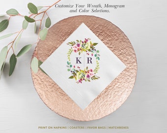 Fall Wedding Reception Cocktail Napkins | Colorful Fall Leaves Swag Design With Personalized Name And Date Lines