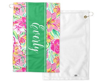 Pink & Green Towel Soft Sports Towel with Logo, Printed Towels, Gym Towel, Workout Towel, Travel Towel, Made in USA Towel, Towel for Gifts