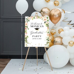 Blush Pink Floral Graduation Party Welcome sign, Girl, Editable Graduation Party Welcome Sign, Editable, Graduation Sign, Instant Download