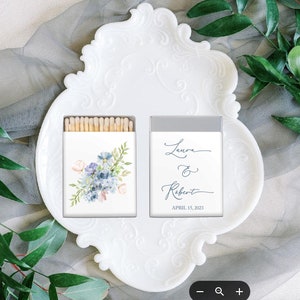 Blue Hydrangea Wedding Matches, Custom Wedding Favor,  Hydrangea  watercolor Bouquet Monogram Matchboxes, Wedding Matches