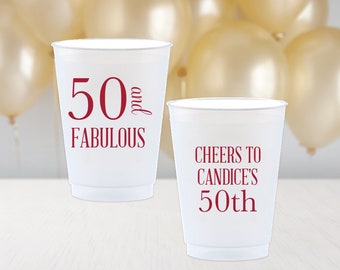 50th Birthday Party Cups, Happy 50th, Personalized Frosted Cups, 30th, 40th, 60th Birthday Party Favor, Plastic Cups, Milestone Birthday