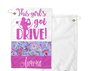 This Girls Got Drive Golf Towel, Personalized Golf Towel, Tropical Golf Towel, Flower Towel, Ladies League Gift, Womans Golf Towel