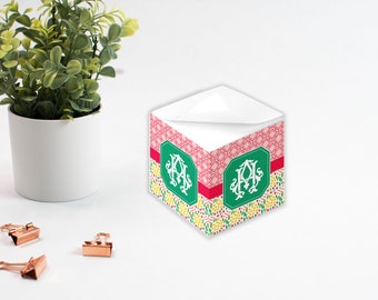 Name Personalized Floral Paper Note Cube, Gifts for Her, Monogram Stationery, Office Gifts, Preppy Notepad, Mothers Day Gift