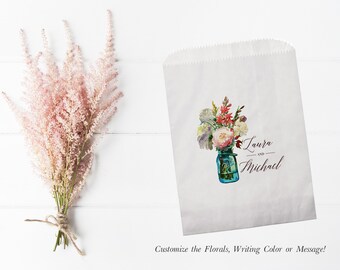 Wedding Candy Bags Mason Jars with Florals | Wedding Favor Bags | Candy Bar Bags | Rustic Wedding Favor Bags | Country | Wedding Candy Bar