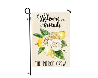 Personalized Lemon Flag, Welcome Friends Garden Flag Welcome House Flag Farmhouse Garden Flags Rustic Country Decor Monogram flag