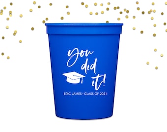 Graduation Cups, 2024 Graduation Party Decorations, Personalized Plastic Cups, High School Graduation Party Favors, Custom Stadium Cups
