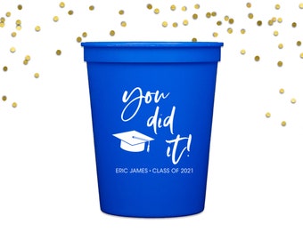 Graduation Cups, 2025 Graduation Party Decorations, Personalized Plastic Cups, High School Graduation Party Favors, Custom Stadium Cups
