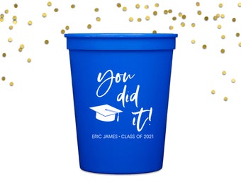 Graduation Cups, 2024 Graduation Party Decorations, Personalized Plastic Cups, High School Graduation Party Favors, Custom Stadium Cups