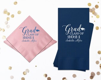 Personalized Graduation Napkins Class of 2025 Grad Party Decorations - Cocktail, Luncheon, and Dinner Napkins