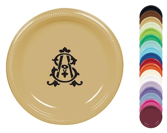 Custom Monogram Disposable Plates – Perfect for “I Do BBQ” Wedding Parties – 7” or 10” Plastic Plates in Your Colors