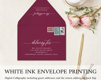 White Ink Envelopes A7 | Printed Calligraphy | Envelope Addressing | White Ink Printing on Dark Envelopes includes return address