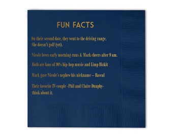 Fun Facts Personalized Wedding Napkins - Bridal Shower - Rehearsal Dinner - Engagement Party Napkins - Wedding Bar Napkins