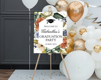 Graduation party welcome sign Fully editable template Grad party landscape poster printable Calligraphy Garden Party