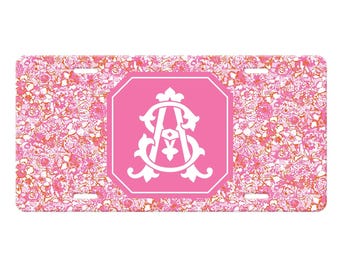 Preppy Personalized License Plate, Custom Car Tag for Women, Name Car Tag, Lilly License Plate Frame, Car Coasters, Personalized